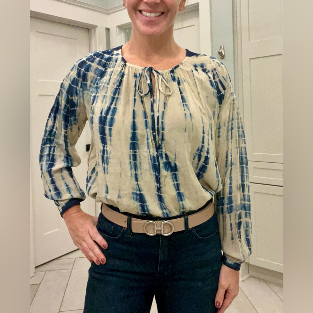 Vici tunic blouse blue and tan tie dye - Picture 5 of 5